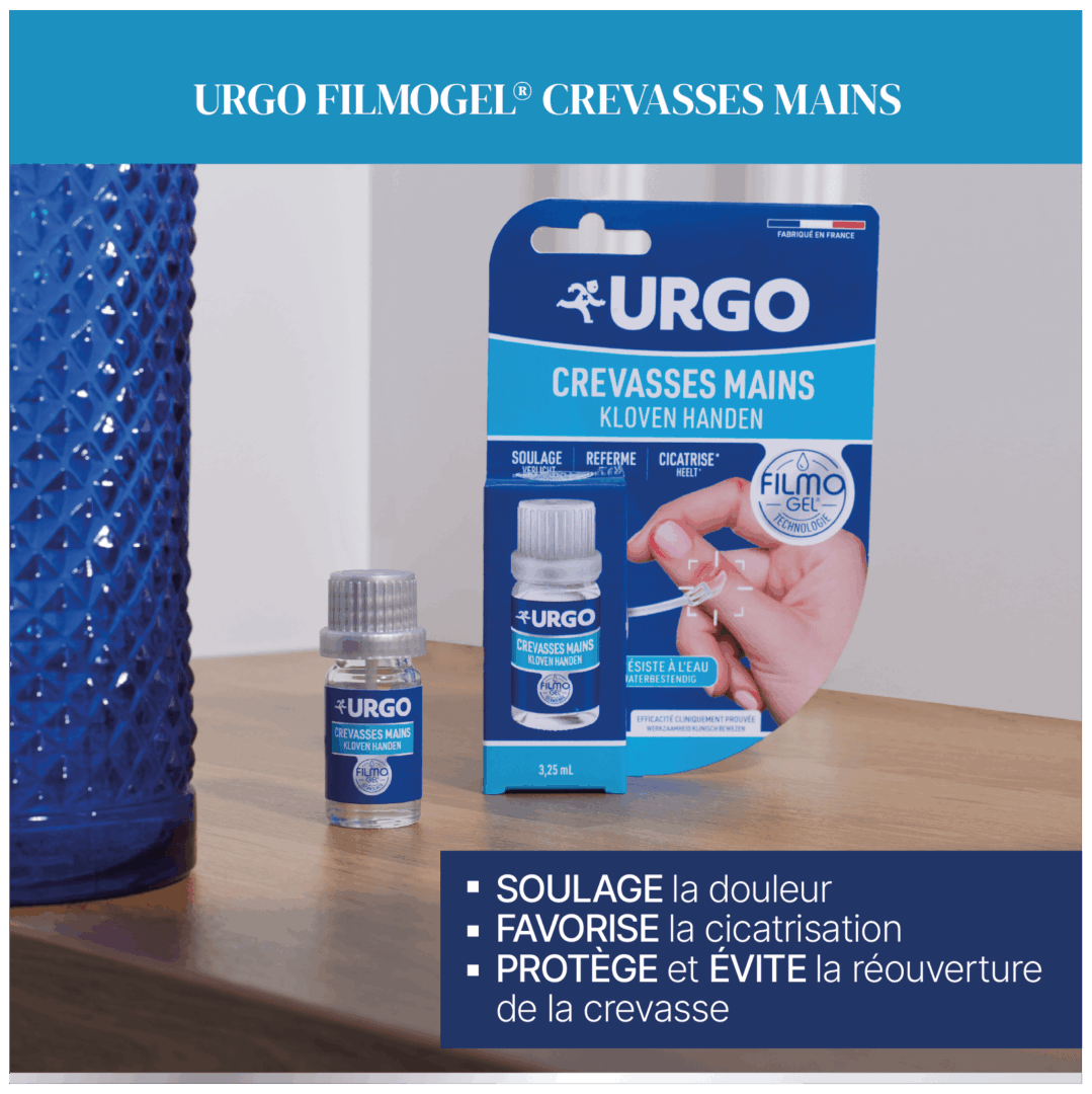 URGO Filmogel Crevasses Mains favorise la cicatrisation